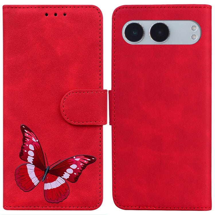 For OnePlus Nord 4 Stand Case PU Leather Phone Cover Butterfly Printed - Red