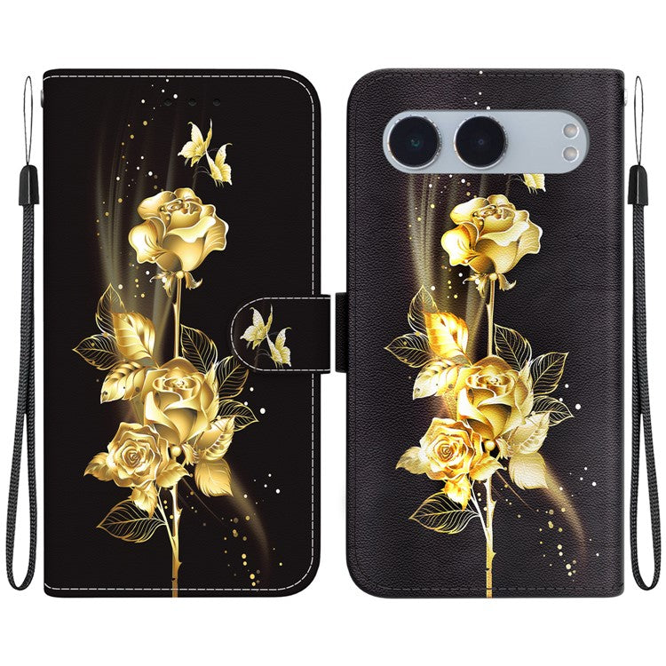 For OnePlus Nord 4 Wallet Phone Case Anti-Drop Leather Flip Cover Pattern Printing - Gold Butterfly Rose