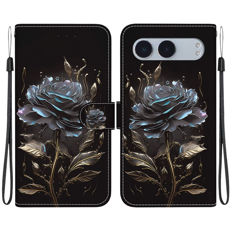 For OnePlus Nord 4 Wallet Phone Case Anti-Drop Leather Flip Cover Pattern Printing - Black Rose