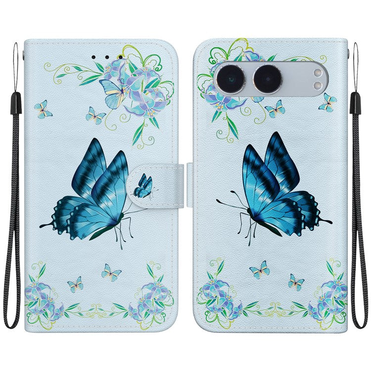 For OnePlus Nord 4 Wallet Phone Case Anti-Drop Leather Flip Cover Pattern Printing - Blue Butterfly Flower