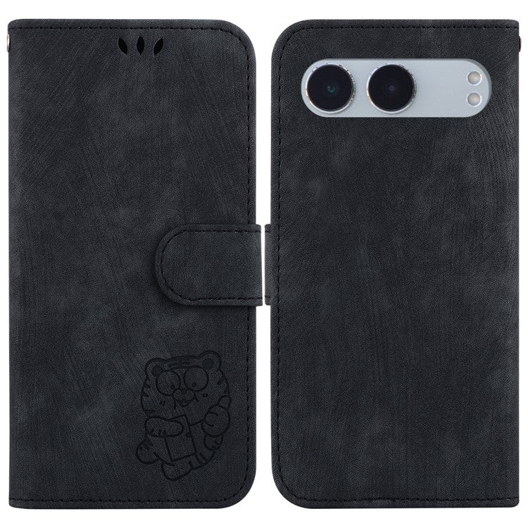For OnePlus Nord 4 Wallet Case Tiger Imprint Leather Shockproof Phone Cover - Black