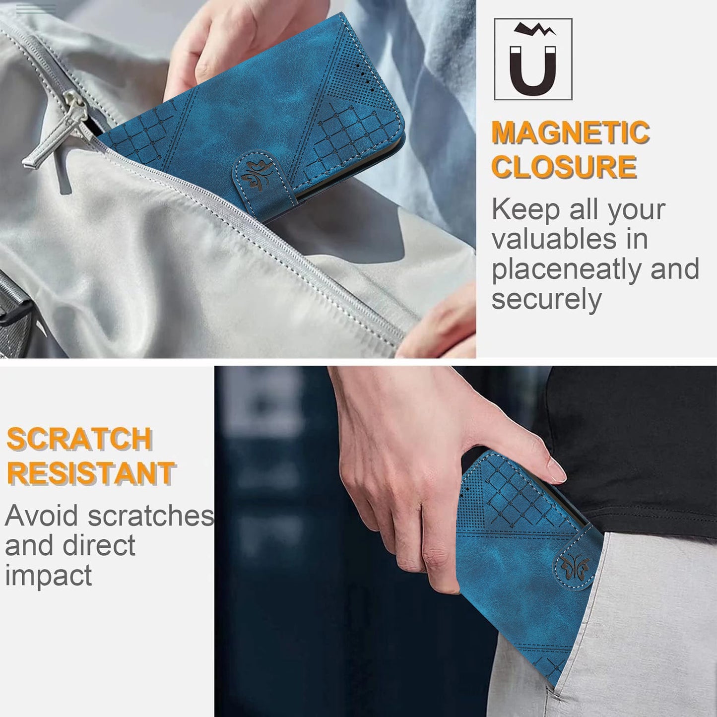 YX0080 For Samsung Galaxy A06 Case Butterfly Imprint Leather Wallet Phone Cover - Sapphire