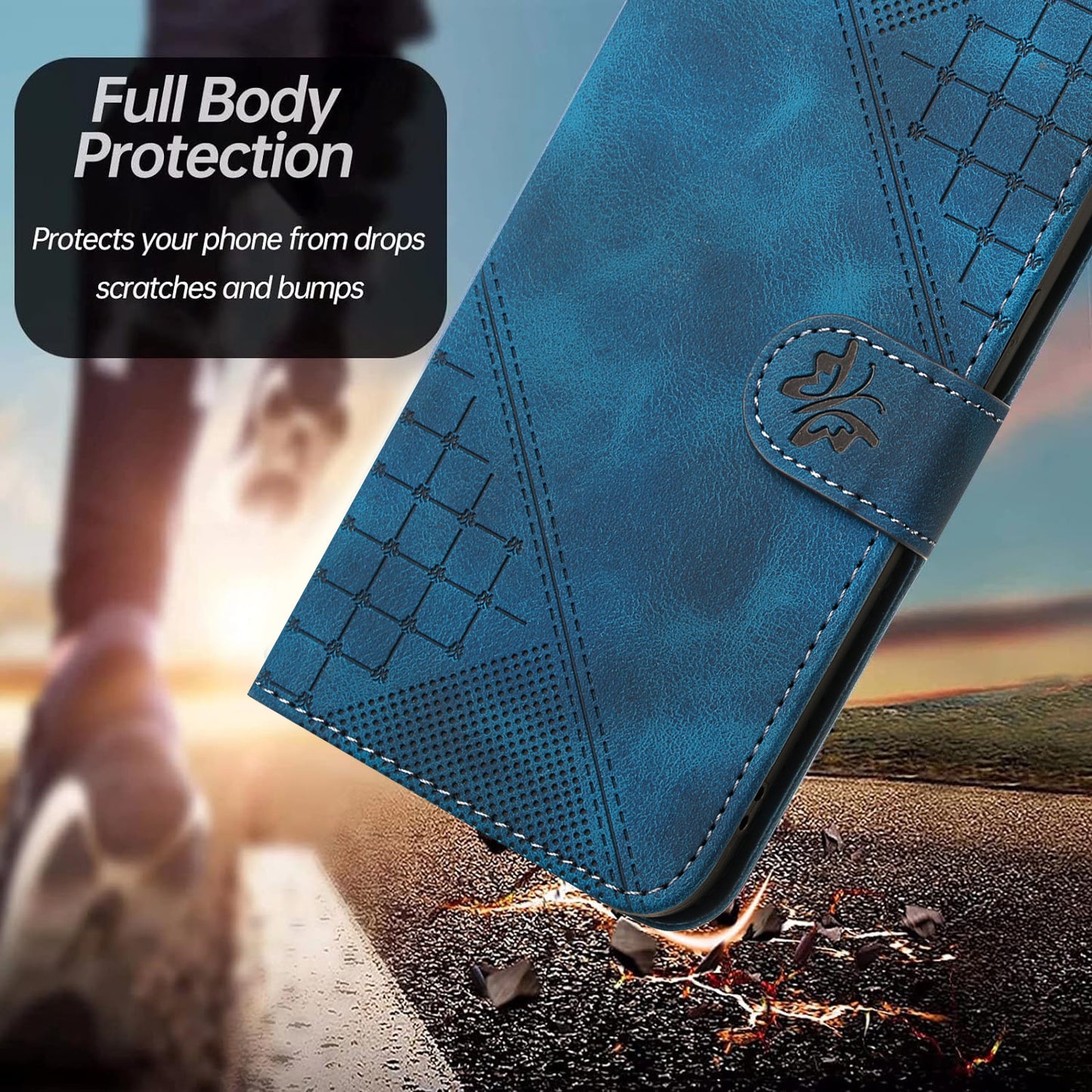 YX0080 For Samsung Galaxy A16 5G / A16 4G Case Butterfly Imprint Leather Wallet Phone Cover - Sapphire