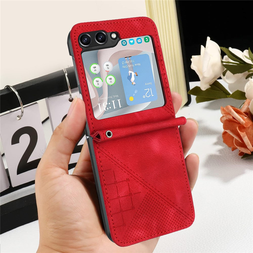 For Samsung Galaxy Z Flip7 FE 5G / Z Flip6 5G Leather Wallet Case Butterfly Flower Imprinted Phone Cover with Strap - Red