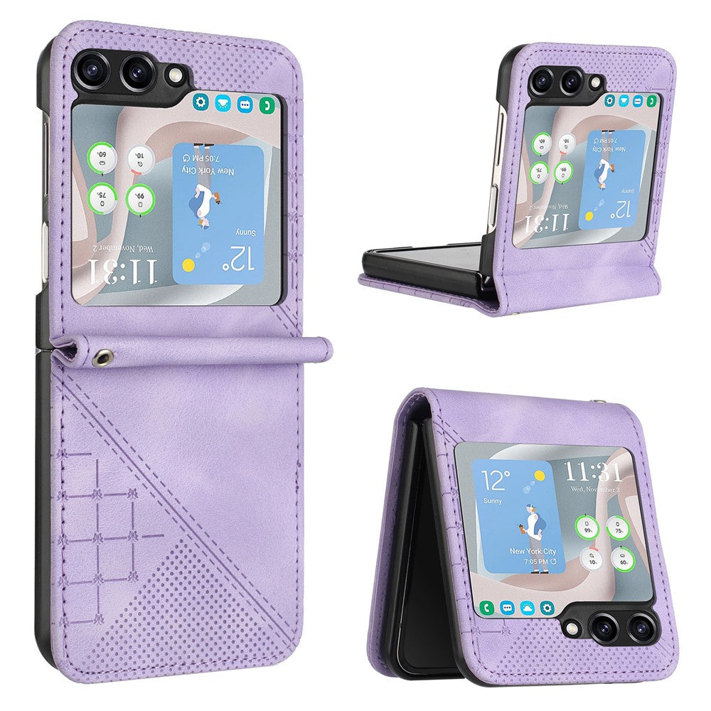 For Samsung Galaxy Z Flip7 FE 5G / Z Flip6 5G Leather Wallet Case Butterfly Flower Imprinted Phone Cover with Strap - Light Purple