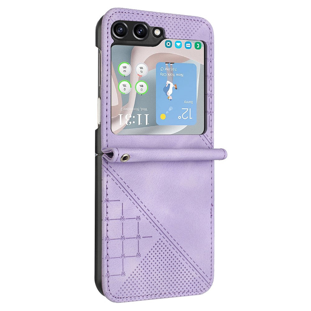For Samsung Galaxy Z Flip7 FE 5G / Z Flip6 5G Leather Wallet Case Butterfly Flower Imprinted Phone Cover with Strap - Light Purple