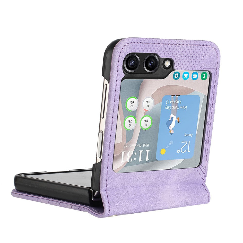 For Samsung Galaxy Z Flip7 FE 5G / Z Flip6 5G Leather Wallet Case Butterfly Flower Imprinted Phone Cover with Strap - Light Purple