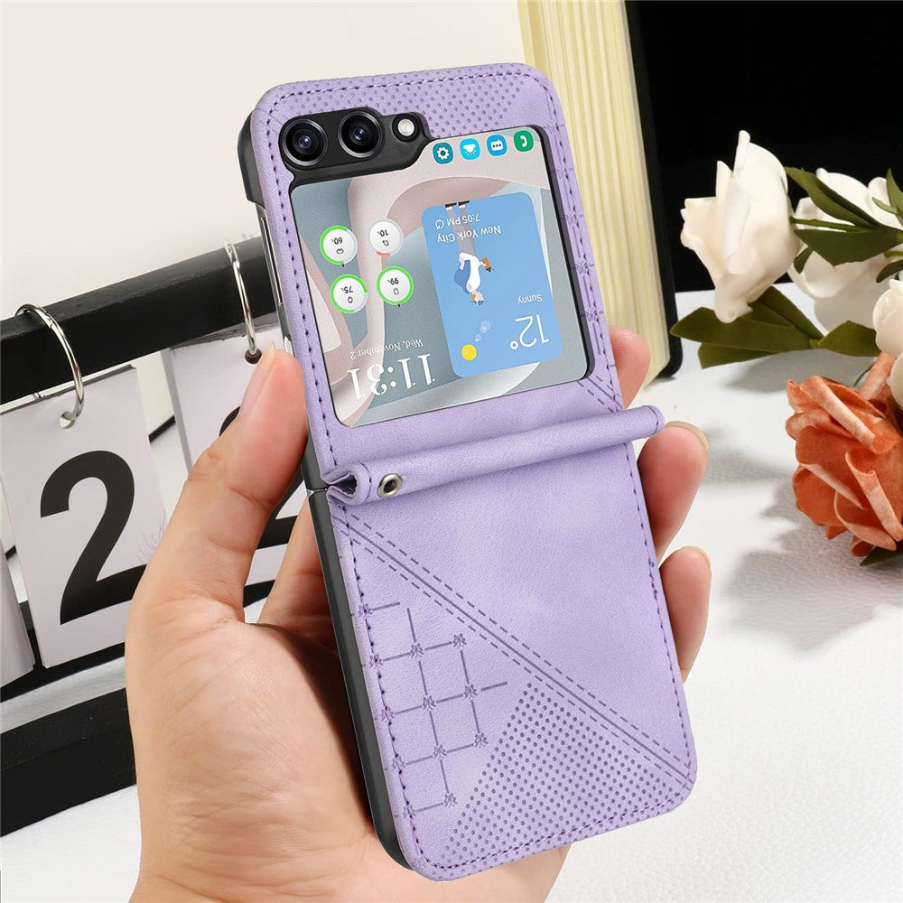 For Samsung Galaxy Z Flip7 FE 5G / Z Flip6 5G Leather Wallet Case Butterfly Flower Imprinted Phone Cover with Strap - Light Purple