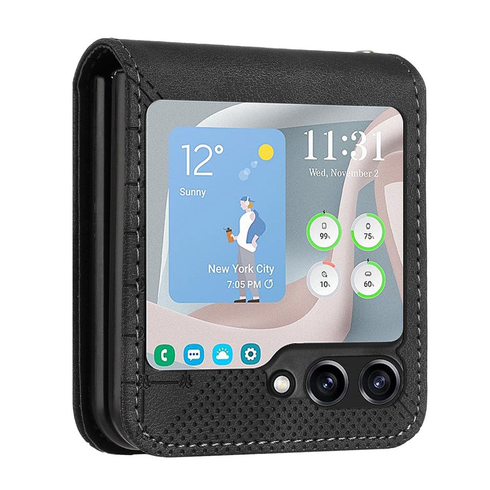 For Samsung Galaxy Z Flip7 FE 5G / Z Flip6 5G Leather Wallet Case Butterfly Flower Imprinted Phone Cover with Strap - Black