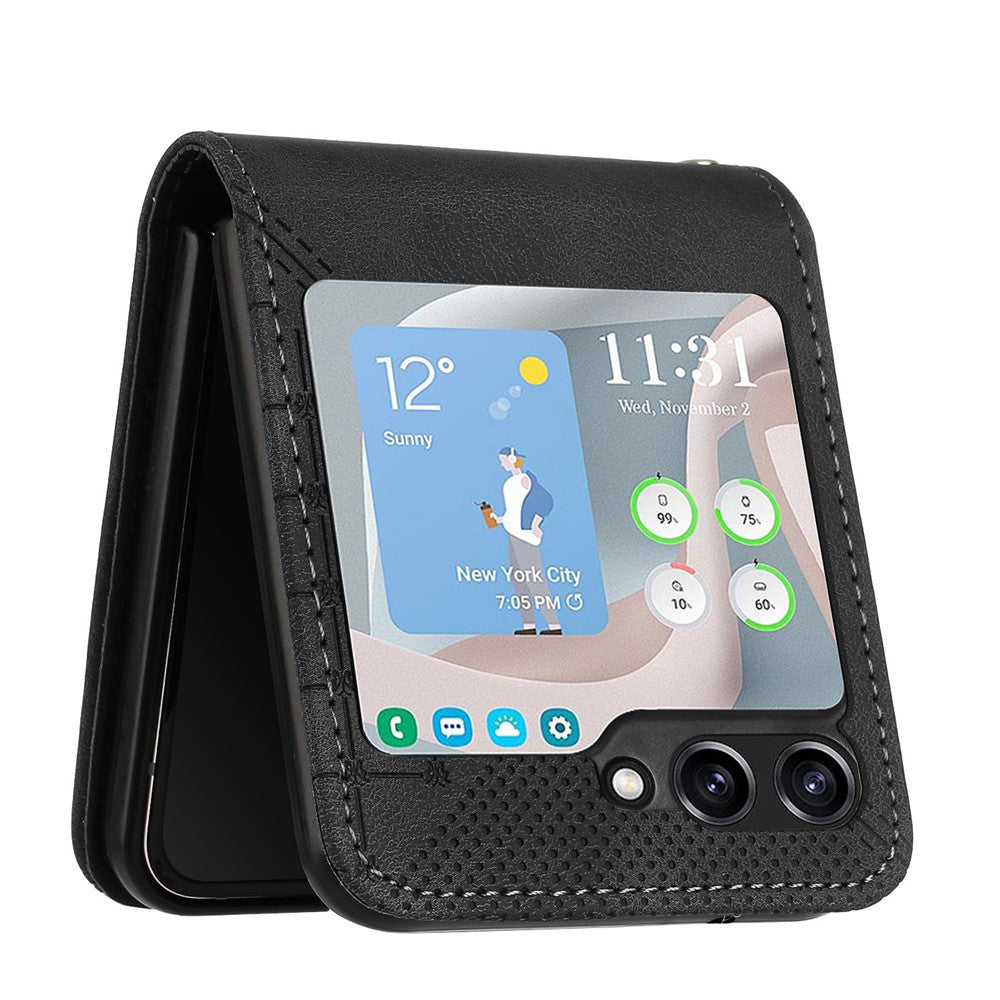 For Samsung Galaxy Z Flip7 FE 5G / Z Flip6 5G Leather Wallet Case Butterfly Flower Imprinted Phone Cover with Strap - Black