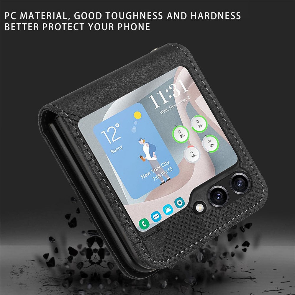 For Samsung Galaxy Z Flip7 FE 5G / Z Flip6 5G Leather Wallet Case Butterfly Flower Imprinted Phone Cover with Strap - Black