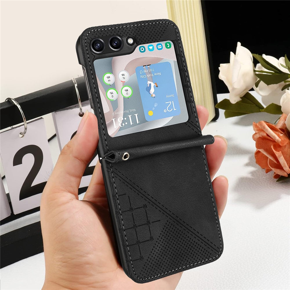 For Samsung Galaxy Z Flip7 FE 5G / Z Flip6 5G Leather Wallet Case Butterfly Flower Imprinted Phone Cover with Strap - Black
