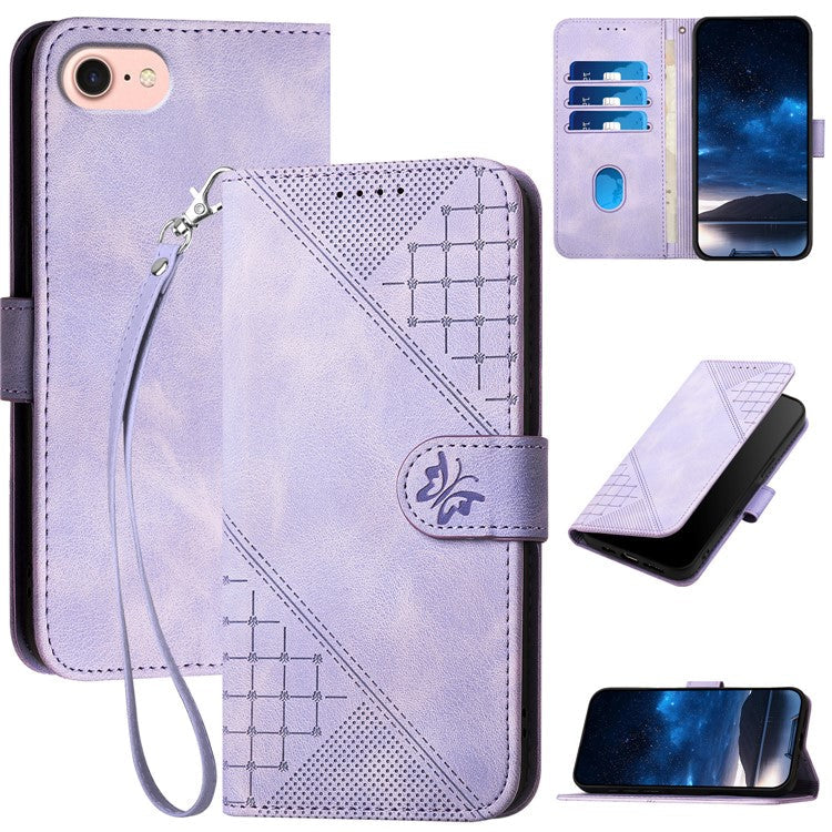 YX0080 For iPhone 16e Case Butterfly Imprint Leather Wallet Phone Cover - Light Purple