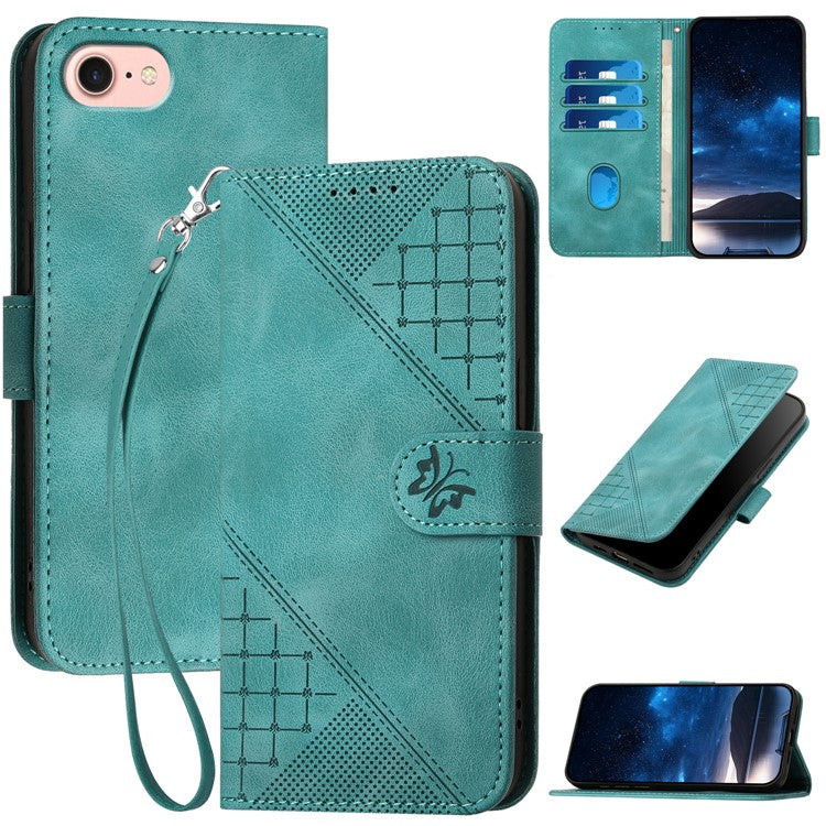 YX0080 For iPhone 16e Case Butterfly Imprint Leather Wallet Phone Cover - Baby Blue