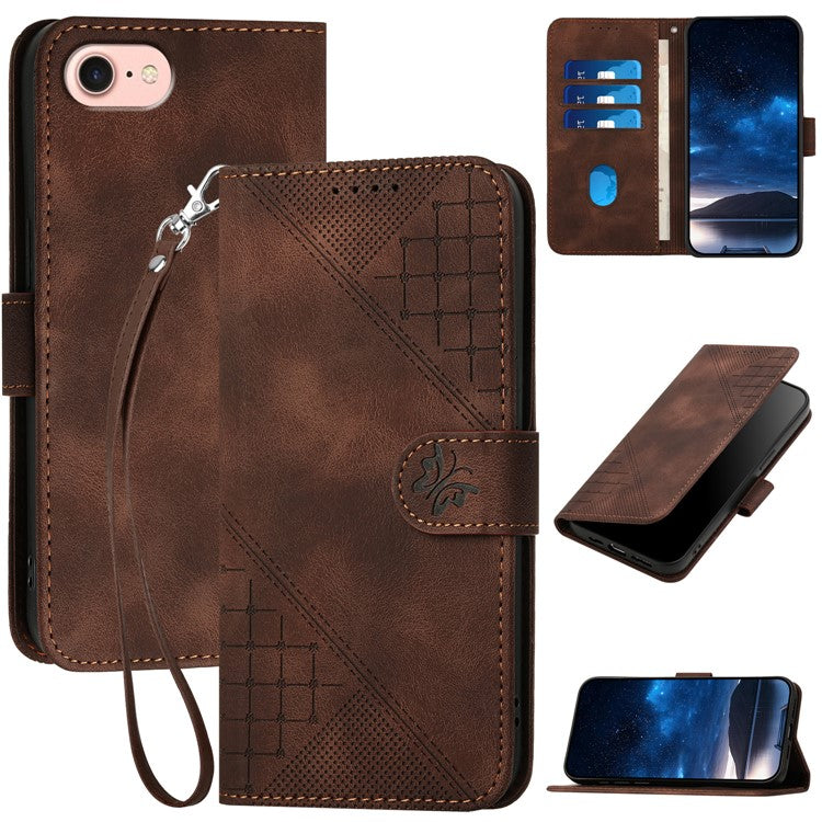 YX0080 For iPhone 16e Case Butterfly Imprint Leather Wallet Phone Cover - Brown