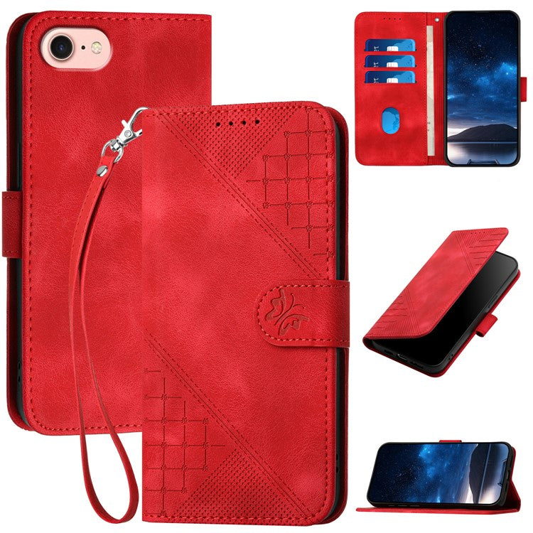 YX0080 For iPhone 16e Case Butterfly Imprint Leather Wallet Phone Cover - Red