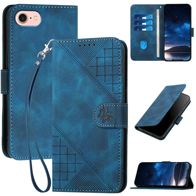 YX0080 For iPhone 16e Case Butterfly Imprint Leather Wallet Phone Cover - Sapphire