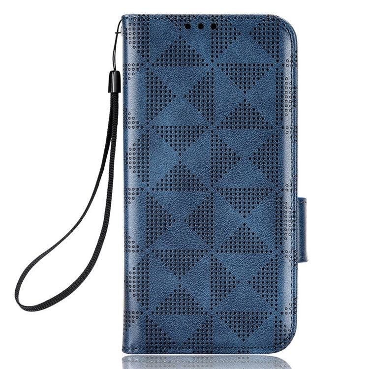 For Motorola Edge 30 Neo 5G / Edge 30 Lite 5G Imprinted Triangle Pattern Anti-shock Flip Phone Case Stand Wallet  PU Leather Cover with Strap - Blue
