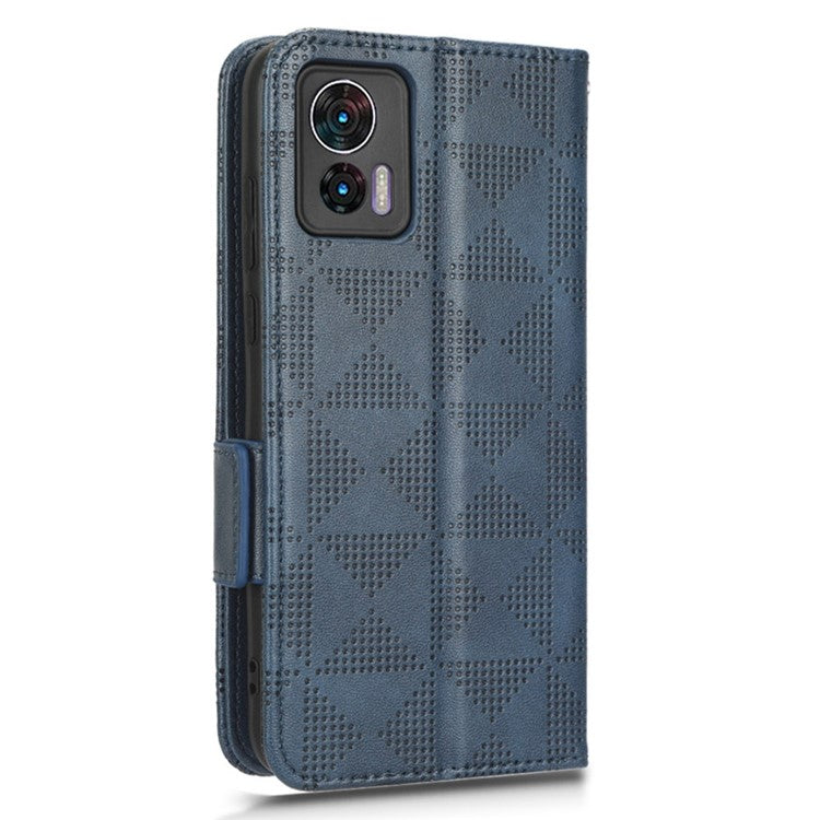 For Motorola Edge 30 Neo 5G / Edge 30 Lite 5G Imprinted Triangle Pattern Anti-shock Flip Phone Case Stand Wallet  PU Leather Cover with Strap - Blue