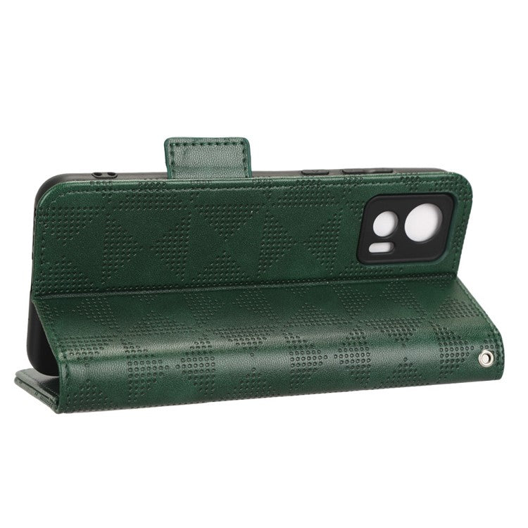 For Motorola Edge 30 Neo 5G / Edge 30 Lite 5G Imprinted Triangle Pattern Anti-shock Flip Phone Case Stand Wallet  PU Leather Cover with Strap - Green
