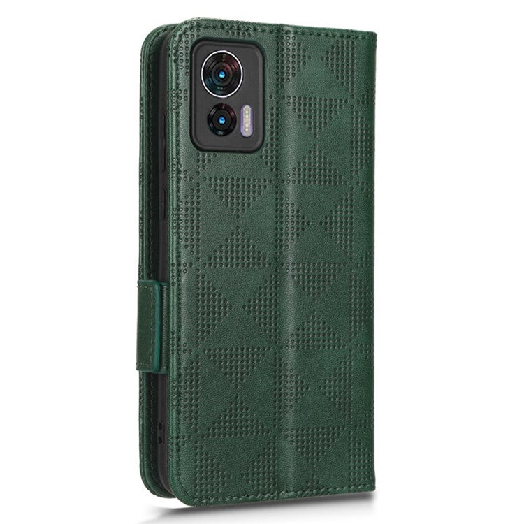 For Motorola Edge 30 Neo 5G / Edge 30 Lite 5G Imprinted Triangle Pattern Anti-shock Flip Phone Case Stand Wallet  PU Leather Cover with Strap - Green