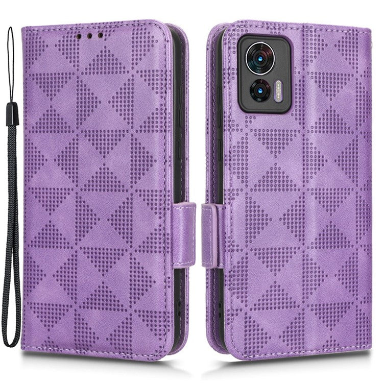 For Motorola Edge 30 Neo 5G / Edge 30 Lite 5G Imprinted Triangle Pattern Anti-shock Flip Phone Case Stand Wallet  PU Leather Cover with Strap - Purple