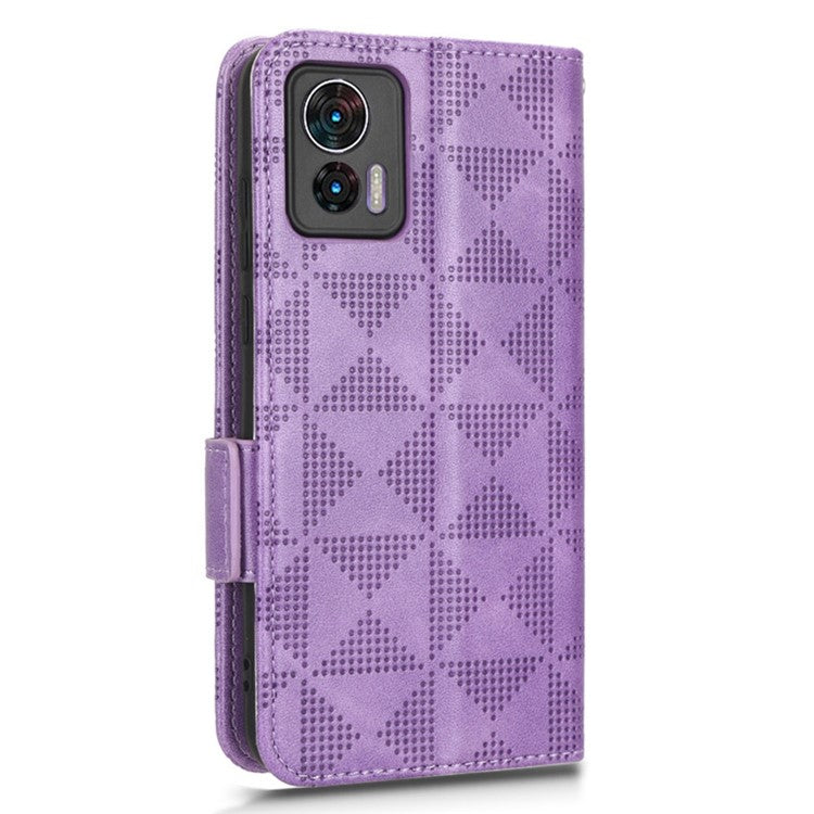 For Motorola Edge 30 Neo 5G / Edge 30 Lite 5G Imprinted Triangle Pattern Anti-shock Flip Phone Case Stand Wallet  PU Leather Cover with Strap - Purple