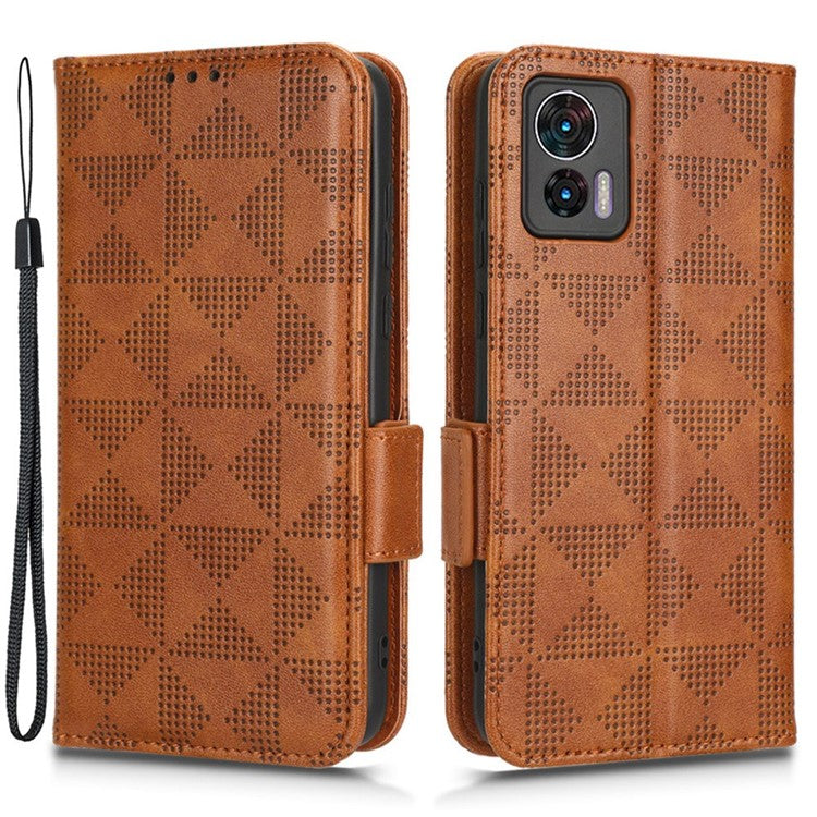 For Motorola Edge 30 Neo 5G / Edge 30 Lite 5G Imprinted Triangle Pattern Anti-shock Flip Phone Case Stand Wallet  PU Leather Cover with Strap - Brown