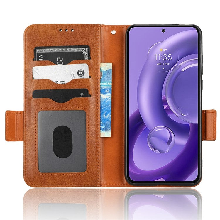 For Motorola Edge 30 Neo 5G / Edge 30 Lite 5G Imprinted Triangle Pattern Anti-shock Flip Phone Case Stand Wallet  PU Leather Cover with Strap - Brown