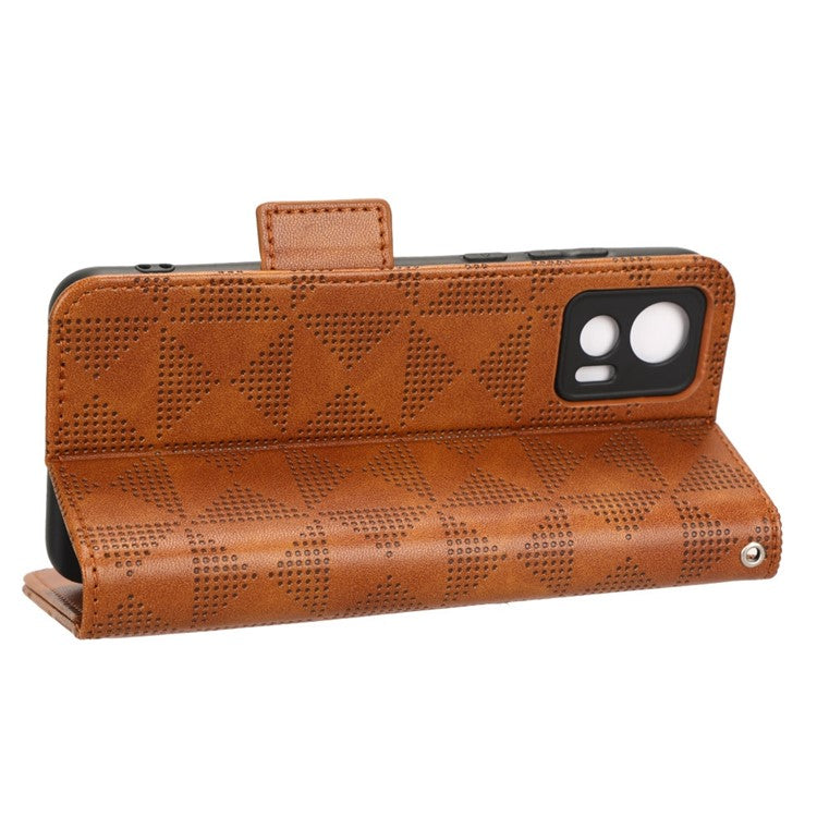 For Motorola Edge 30 Neo 5G / Edge 30 Lite 5G Imprinted Triangle Pattern Anti-shock Flip Phone Case Stand Wallet  PU Leather Cover with Strap - Brown
