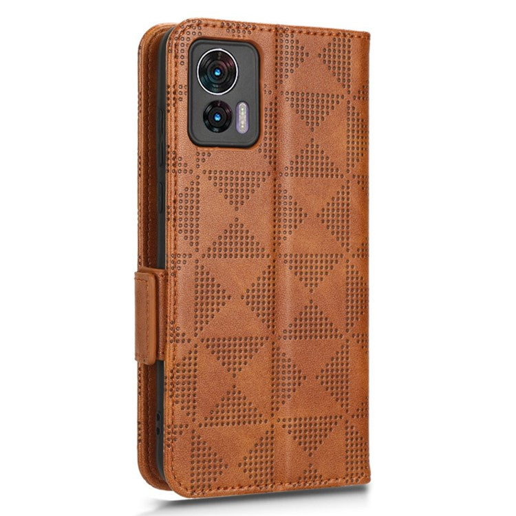 For Motorola Edge 30 Neo 5G / Edge 30 Lite 5G Imprinted Triangle Pattern Anti-shock Flip Phone Case Stand Wallet  PU Leather Cover with Strap - Brown