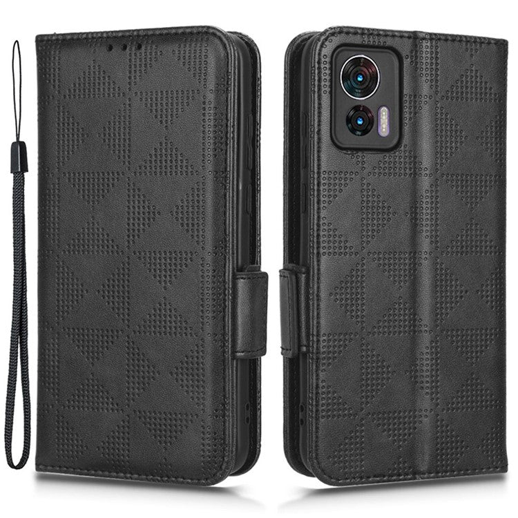 For Motorola Edge 30 Neo 5G / Edge 30 Lite 5G Imprinted Triangle Pattern Anti-shock Flip Phone Case Stand Wallet  PU Leather Cover with Strap - Black