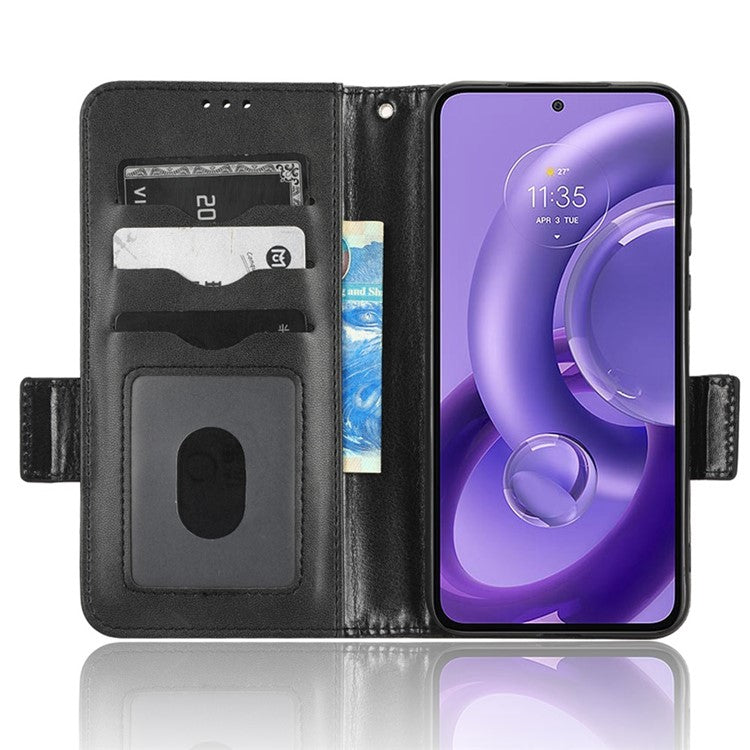 For Motorola Edge 30 Neo 5G / Edge 30 Lite 5G Imprinted Triangle Pattern Anti-shock Flip Phone Case Stand Wallet  PU Leather Cover with Strap - Black