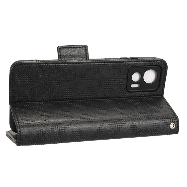 For Motorola Edge 30 Neo 5G / Edge 30 Lite 5G Imprinted Triangle Pattern Anti-shock Flip Phone Case Stand Wallet  PU Leather Cover with Strap - Black