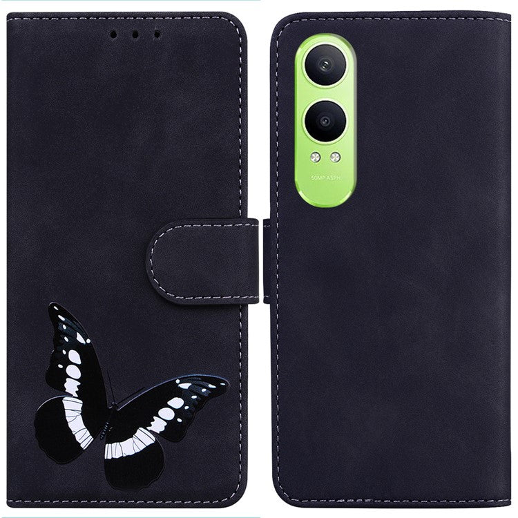 For OnePlus Nord CE4 Lite 5G Stand Case PU Leather Phone Cover Butterfly Printed - Black