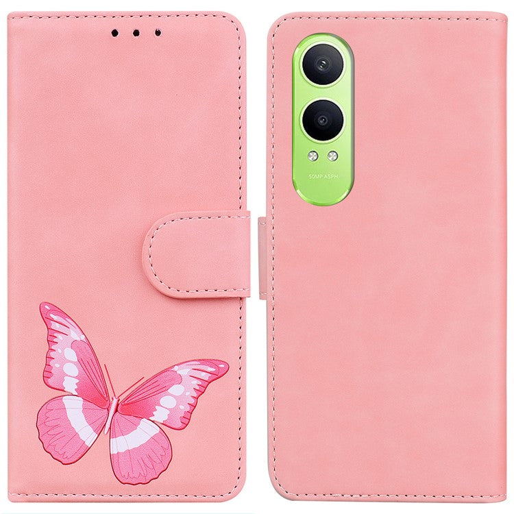 For OnePlus Nord CE4 Lite 5G Stand Case PU Leather Phone Cover Butterfly Printed - Pink