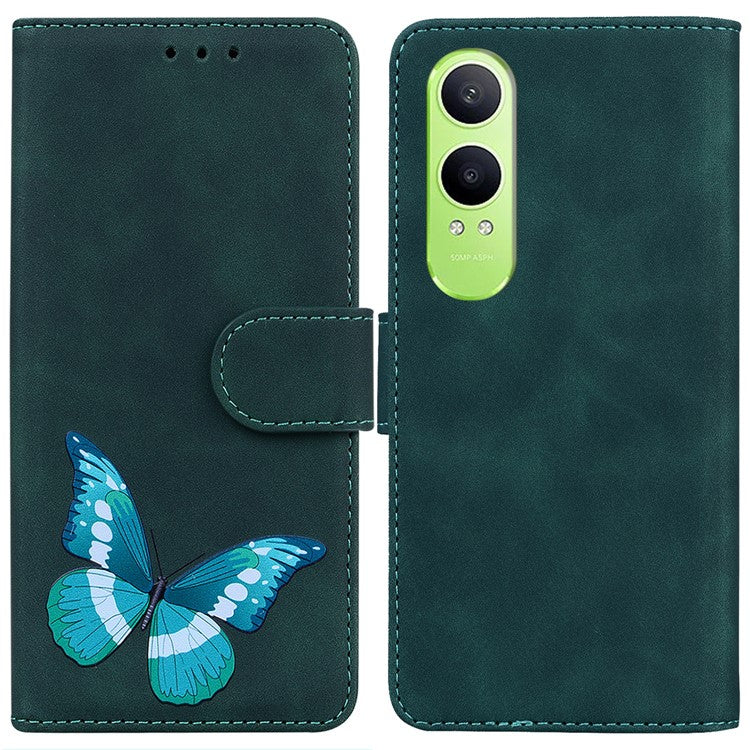 For OnePlus Nord CE4 Lite 5G Stand Case PU Leather Phone Cover Butterfly Printed - Green