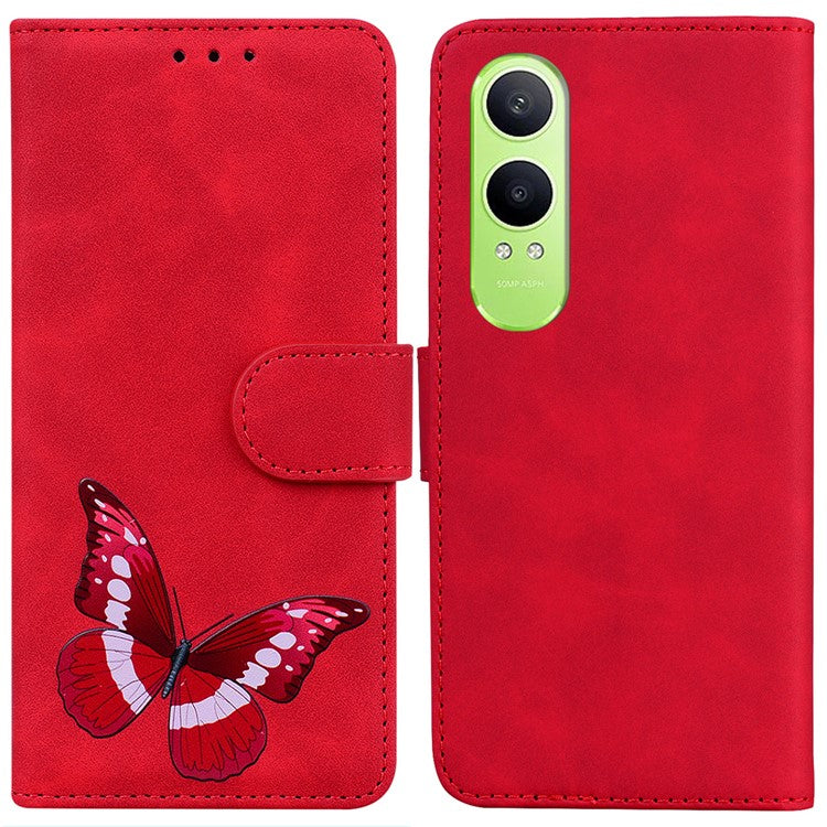 For OnePlus Nord CE4 Lite 5G Stand Case PU Leather Phone Cover Butterfly Printed - Red