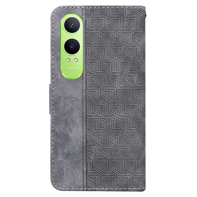 For OnePlus Nord CE4 Lite 5G Case Geometry Pattern Leather Wallet Phone Cover - Grey