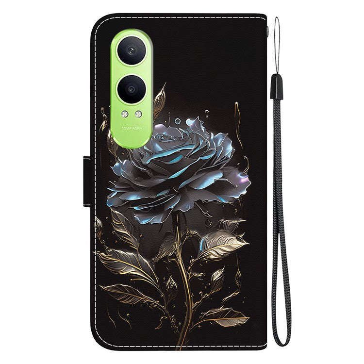 For OnePlus Nord CE4 Lite 5G Wallet Phone Case Anti-Drop Leather Flip Cover Pattern Printing - Black Rose