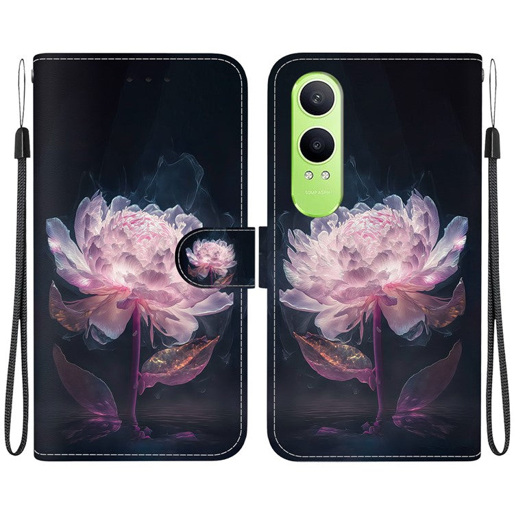 For OnePlus Nord CE4 Lite 5G Wallet Phone Case Anti-Drop Leather Flip Cover Pattern Printing - Purple Peony