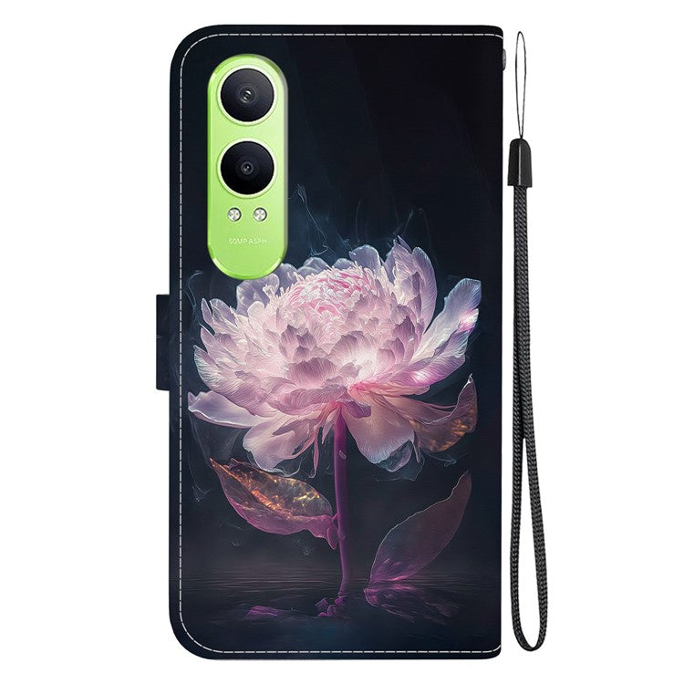 For OnePlus Nord CE4 Lite 5G Wallet Phone Case Anti-Drop Leather Flip Cover Pattern Printing - Purple Peony