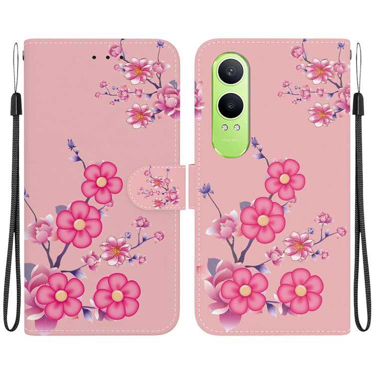 For OnePlus Nord CE4 Lite 5G Wallet Phone Case Anti-Drop Leather Flip Cover Pattern Printing - Sakura