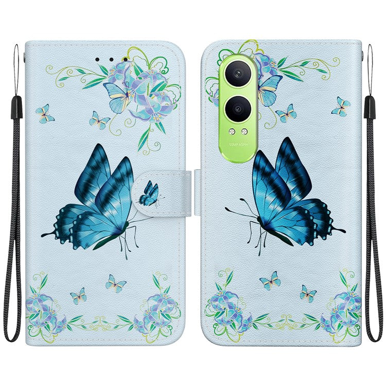 For OnePlus Nord CE4 Lite 5G Wallet Phone Case Anti-Drop Leather Flip Cover Pattern Printing - Blue Butterfly Flower