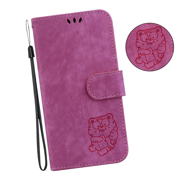 For OnePlus Nord CE4 Lite 5G Wallet Case Tiger Imprint Leather Shockproof Phone Cover - Rose