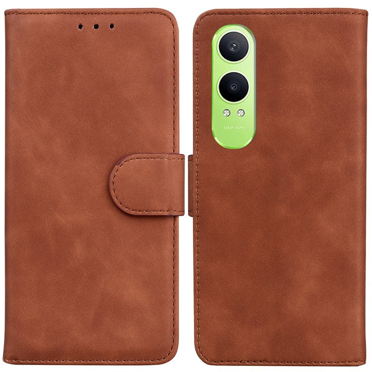 For OnePlus Nord CE4 Lite 5G Case Solid Color Leather Wallet Phone Cover - Brown