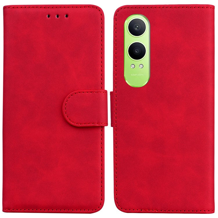 For OnePlus Nord CE4 Lite 5G Case Solid Color Leather Wallet Phone Cover - Red