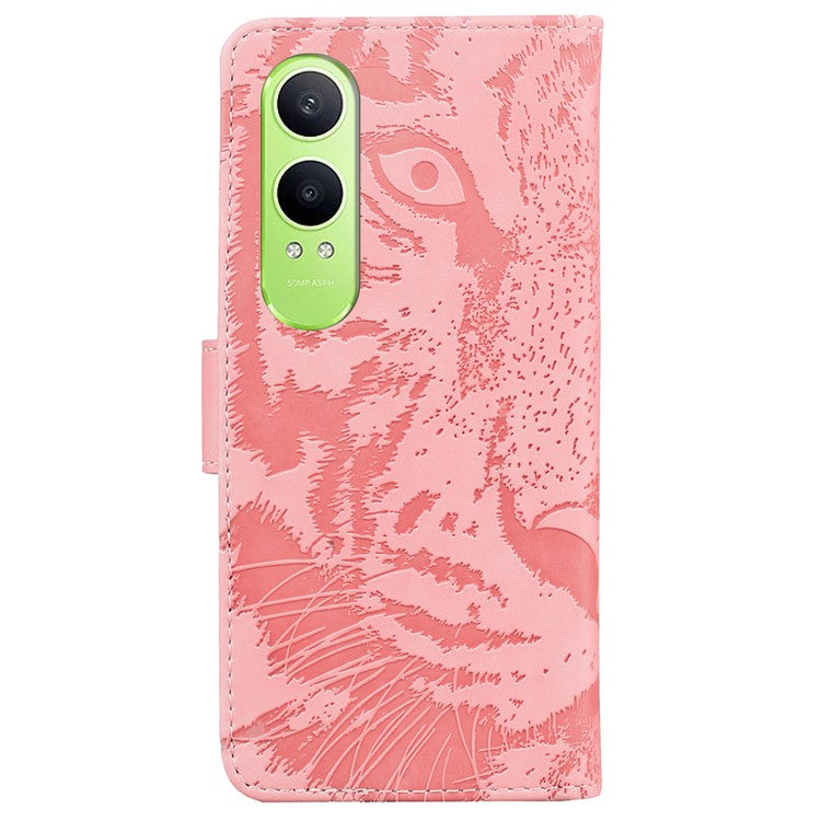 For OnePlus Nord CE4 Lite 5G Case Tiger Imprint Leather Wallet Phone Cover - Pink