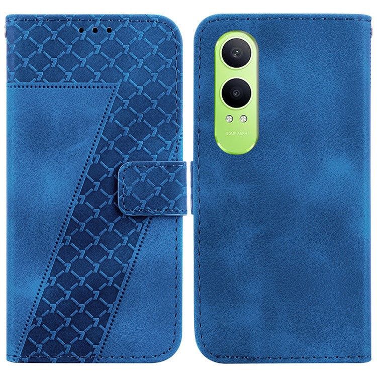 For OnePlus Nord CE4 Lite 5G Stand Case 7-Shaped Pattern Imprint Leather Phone Cover - Blue