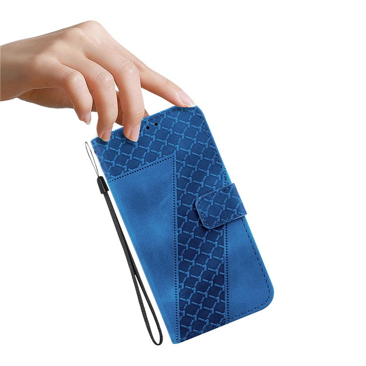For OnePlus Nord CE4 Lite 5G Stand Case 7-Shaped Pattern Imprint Leather Phone Cover - Blue